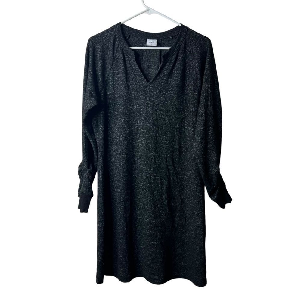Cabi 3829 Charcoal Gray Ruched Long Sleeve Sweater Shirt Dress